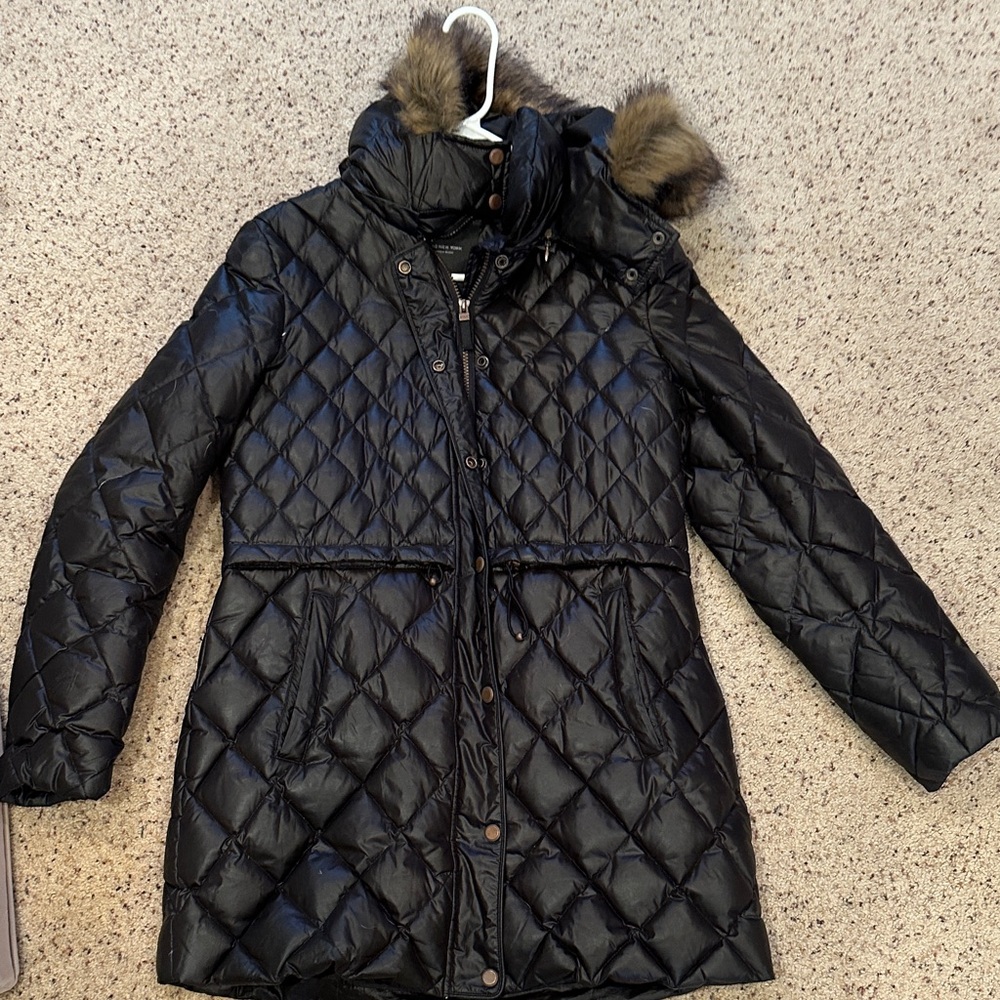 Marc New York Black Puffer Coat with Faux Fur Hood